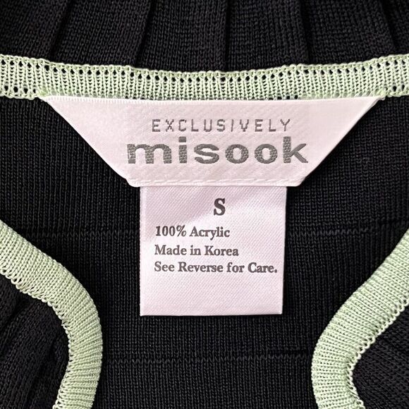 Exclusively Misook Womens Size Small Black Green Trim Open Front Cardigan - Picture 4 of 4